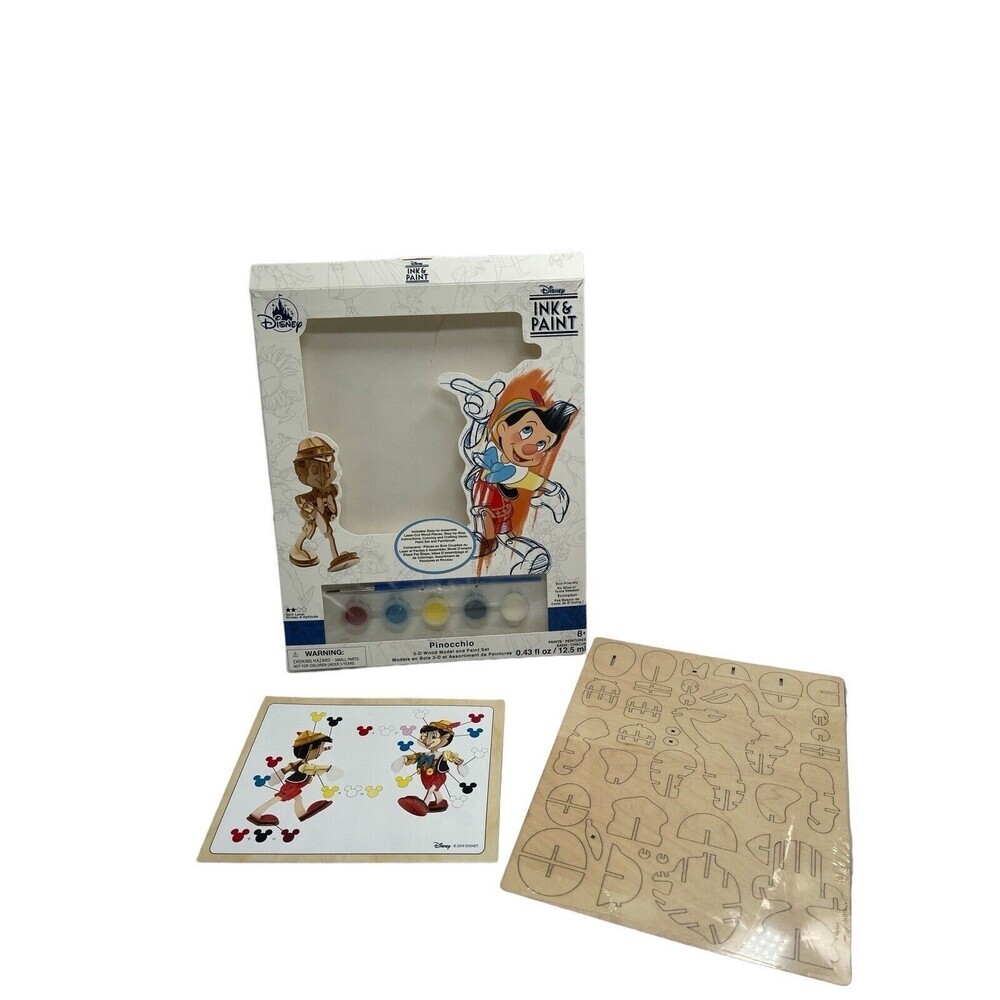 Disney Parks Ink & Paint Pinocchio 3D Wood Model and Paint Set Craft Open Box